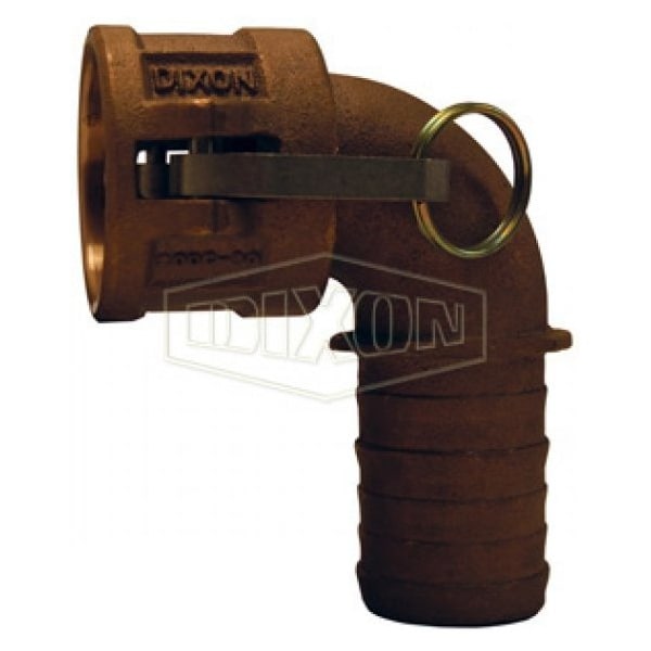 Type-C 90Deg Cam and Groove Elbow, 1-1/4 in, Female Coupler x Hose Shank, Brass, Domestic